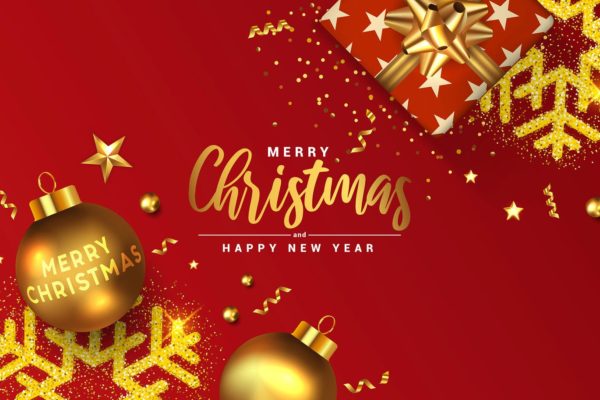 金色＆大红色圣诞节新年节日主题矢量背景图素材 Merry Christmas and Happy New Year banner