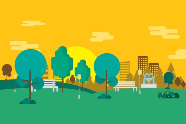 公共花园矢量插画背景图素材 Public Garden – Illustration Background