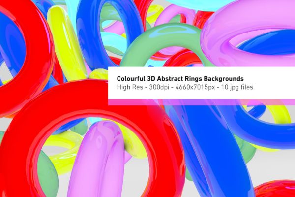 彩色3D抽象戒指高清背景图素材 Colourful 3D Abstract Rings Background