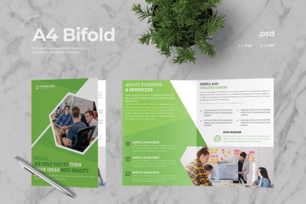 绿色环保能源公司简介宣传册设计模板v8 Business Bifold Brochure