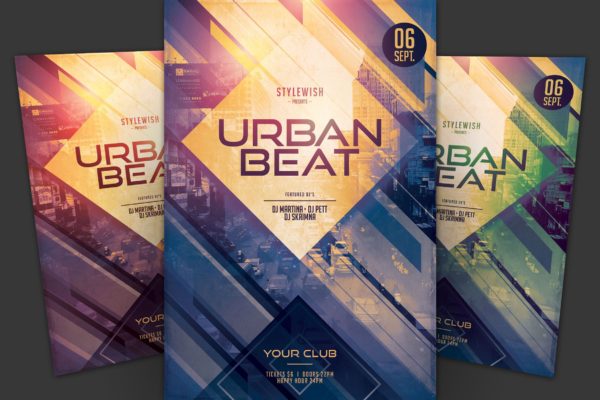 喧闹城市音乐节音乐活动海报传单第一素材精选PSD模板 Urban Beat Flyer