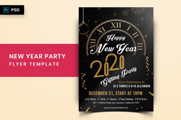 2020年新年倒计时主题活动海报传单蚂蚁素材精选PSD模板 New Year Party Flyer-03