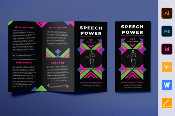 高端酷黑色企业三折页宣传单设计模板 Speaker Brochure Trifold