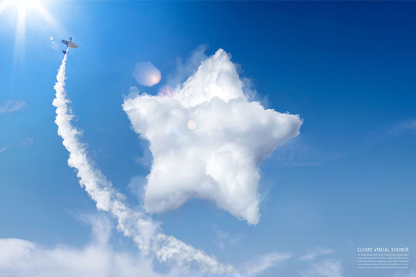 湛蓝天空背景白云五角星符号psd素材