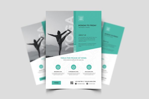 瑜伽培训机构宣传单设计模板 Yoga Flyer