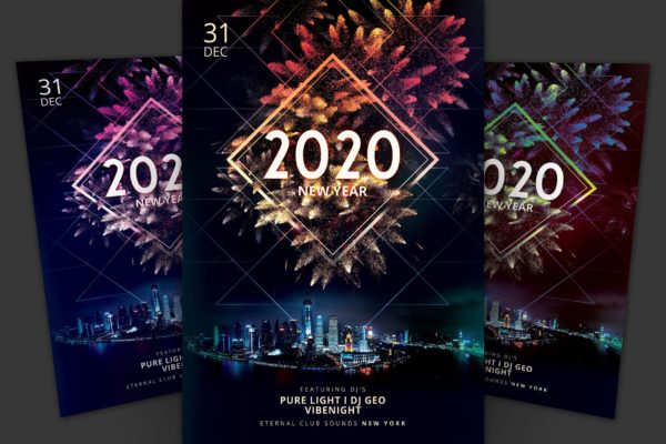 2020年新年烟花表演活动宣传单模板 New Year Flyer