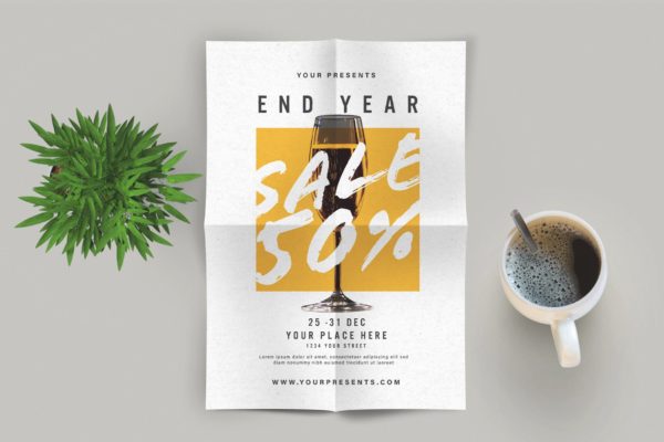 年终＆新年礼物促销广告海报传单蚂蚁素材精选PSD模板 New Year Sale Flyer