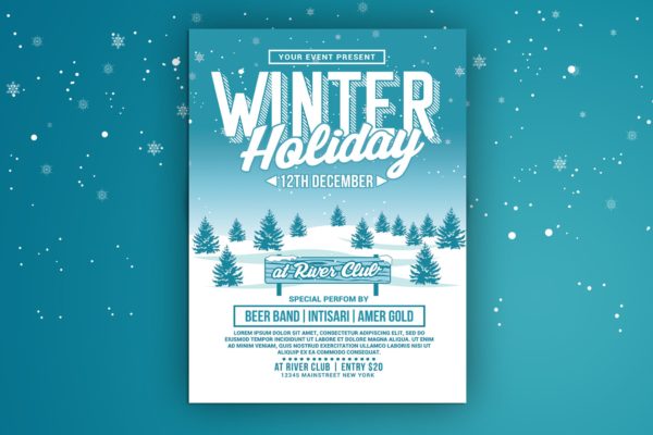 寒假派对活动海报传单蚂蚁素材精选PSD模板 Winter Holiday Party Flyer