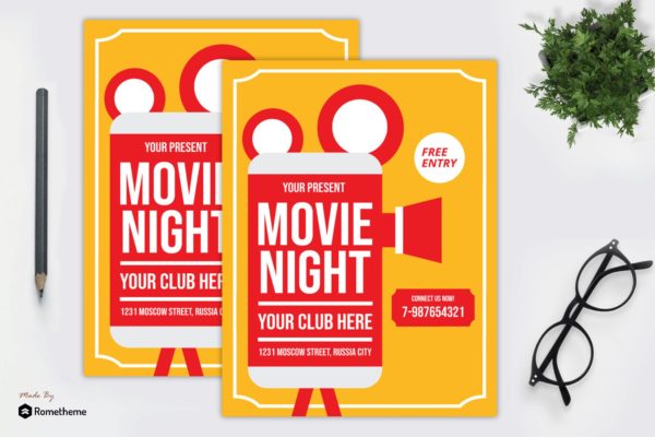 电影之夜活动海报传单蚂蚁素材精选PSD模板v3 Movie Night Flyer vol. 03 MR
