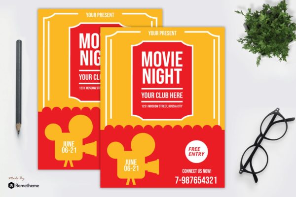 电影之夜活动海报传单蚂蚁素材精选PSD模板v2 Movie Night Flyer vol. 02 MR