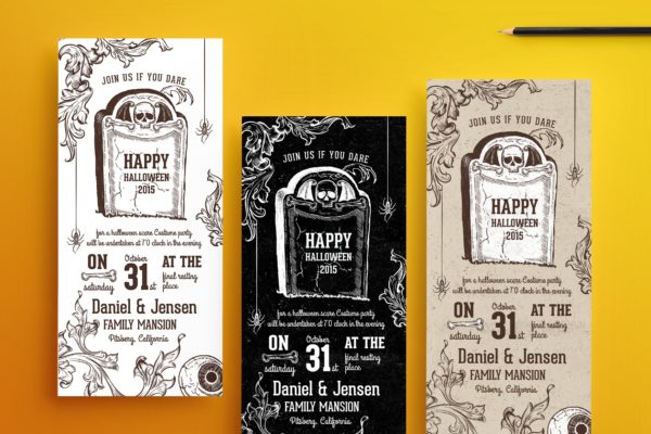 万圣节服装派对邀请门票设计模板 Halloween Ticket Party Invitation