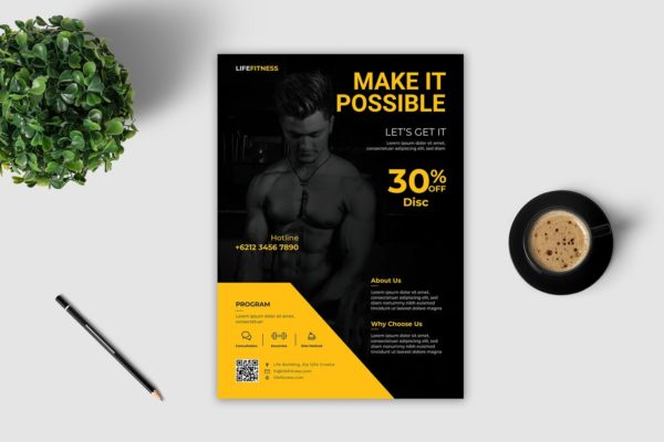 健身课程介绍宣传单设计模板v3 Fitness Flyer Template Vol. 3