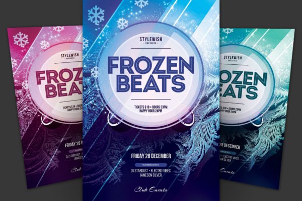 冰霜背景音乐主题活动海报传单第一素材精选PSD模板 Frozen Beats Flyer