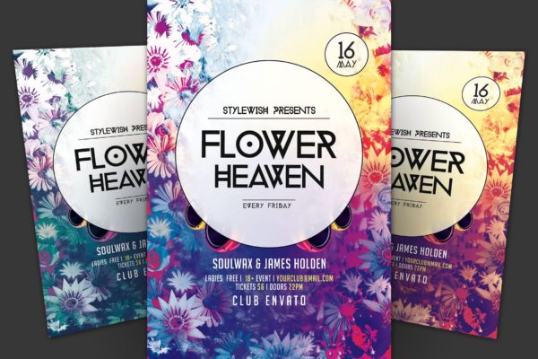 花之天堂梦幻花卉背景活动海报传单第一素材精选PSD模板 Flower Heaven Flyer