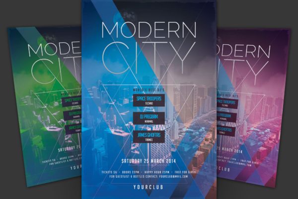 现代城市风格音乐活动海报传单蚂蚁素材精选PSD模板 Modern City Flyer