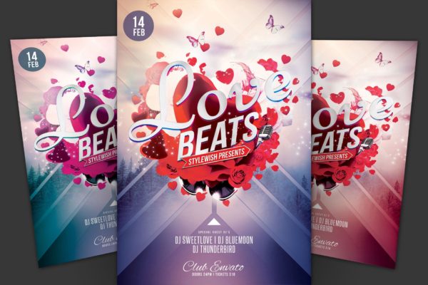 爱情与音乐主题活动海报传单第一素材精选PSD模板 Love Beats Flyer