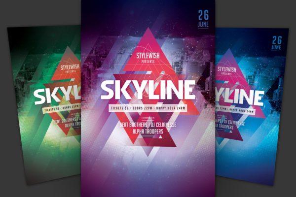 天际线音乐主题活动宣传海报传单第一素材精选PSD模板 Skyline Flyer