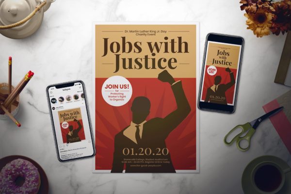 小马丁·路德·金纪念日宣传单模板套件 Martin Luther King Jr. Day Flyer Set