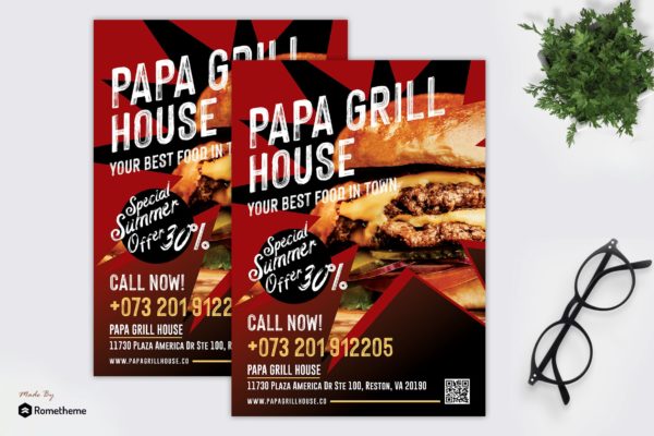 汉堡店优惠活动宣传单设计模板 Juicy – Food Promotion Flyer RY