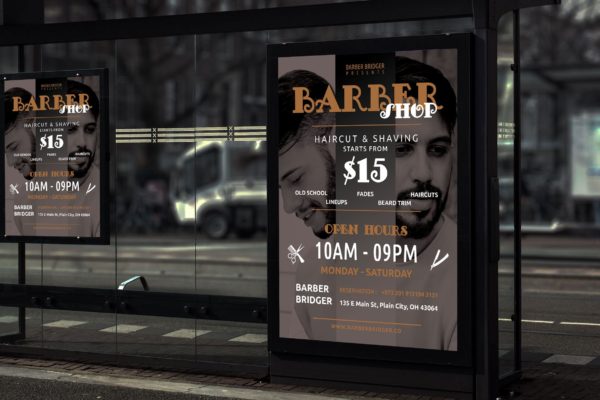 美发理发店公交站促销海报PSD素材第一素材精选模板 Beard – Barbershop Promotion Poster RY