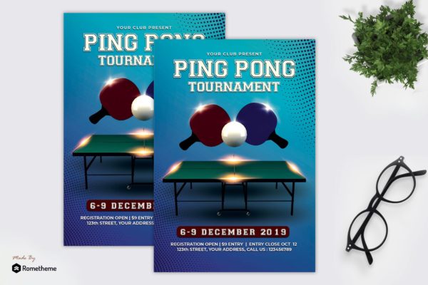 乒乓球锦标赛宣传单设计模板 Pingpong Tournament – Flyer MR