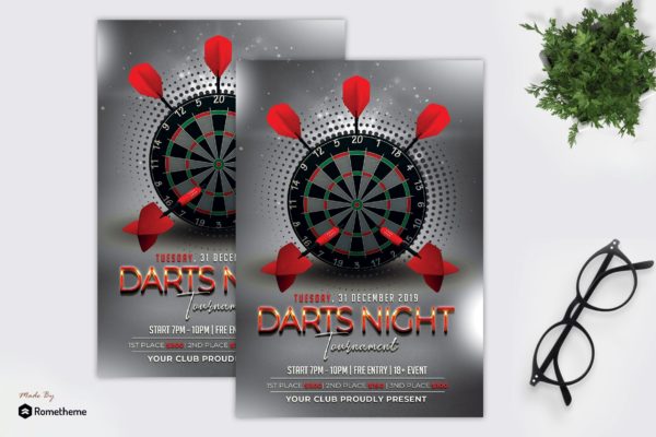 酒吧飞镖锦标赛活动邀请传单海报PSD素材蚂蚁素材精选 Dart Tournament – Flyer MR