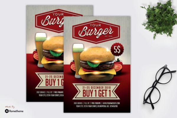 汉堡店促销活动传单设计模板 Burger Promotion – Flyer MR