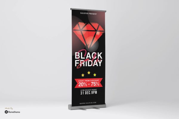 黑色星期五商场&店铺折扣活动X展架广告设计模板 Salefun – Black Friday Roll Up Banner HR