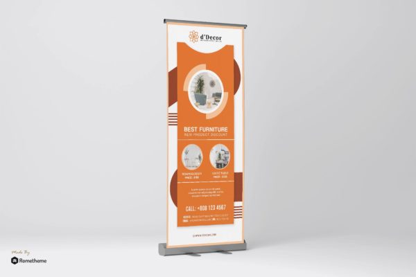 室内和家具品牌宣传易拉宝广告设计模板 d’Decor – Interior and Furniture Roll up Banner HR