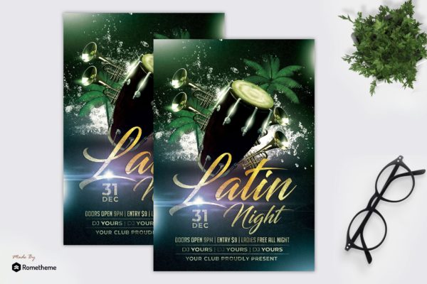 拉丁舞会主题活动传单设计模板 Latin Night – Flyer MR
