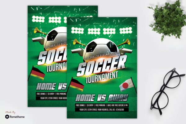 足球比赛宣传海报传单蚂蚁素材精选PSD模板v4 Soccer V4 – Flyer MR