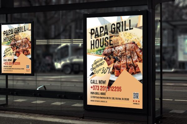 餐馆美食广告海报排版设计模板 Juicy – Food Promotion Poster RY