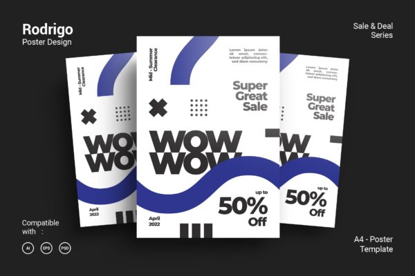 现代简约版式设计促销海报PSD素材蚂蚁素材精选模板 Rodrigo Poster Design