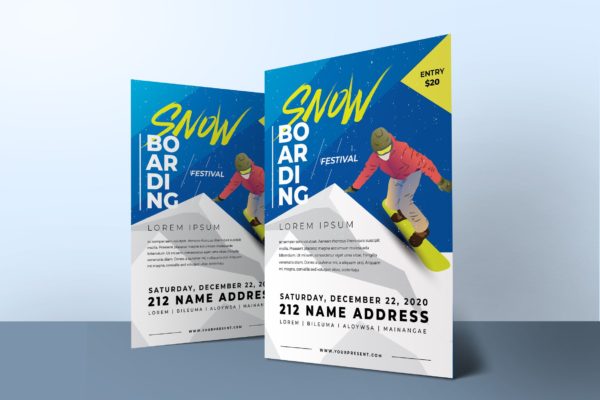 滑雪场促销活动宣传单设计模板 Snow Boarding Flyer