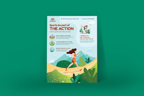 手绘插画版式设计体育活动主题海报PSD素材蚂蚁素材精选 Sport Activities Poster Illustration Template