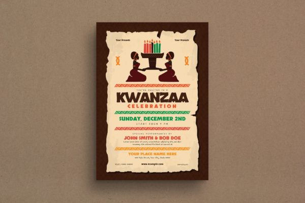 宽扎节庆祝活动主题海报传单第一素材精选PSD模板 Kwanzaa Event Flyer