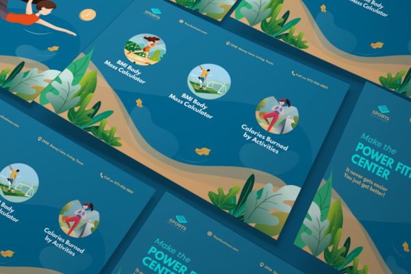 体育/瑜伽/健身运动培训机构A5尺寸传单设计模板 Sport Activities A5 Business Illustration Template