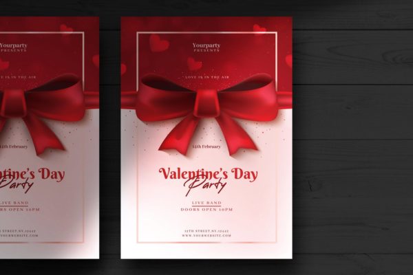 蝴蝶结情人节派对活动海报传单第一素材精选PSD模板 Valentine’s Day Flyer Template
