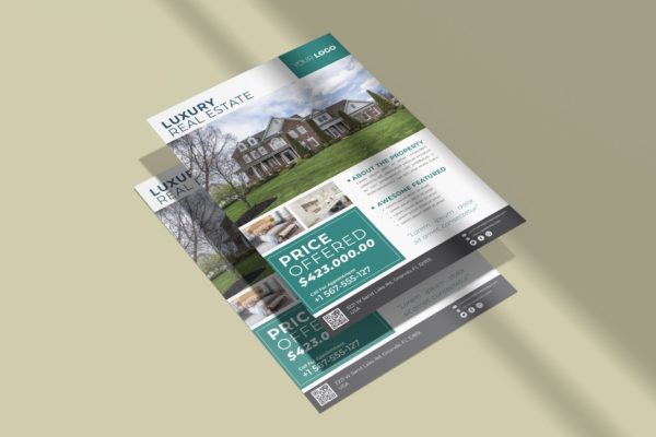 豪华别墅房地产销售传单设计模板 Luxury Real Estate Flyer