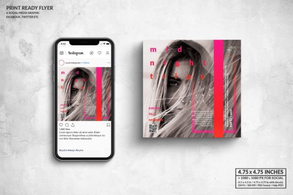午夜旅行方形传单&社交宣传图片设计模板 Midnight Trips Square Flyer & Social Media Post