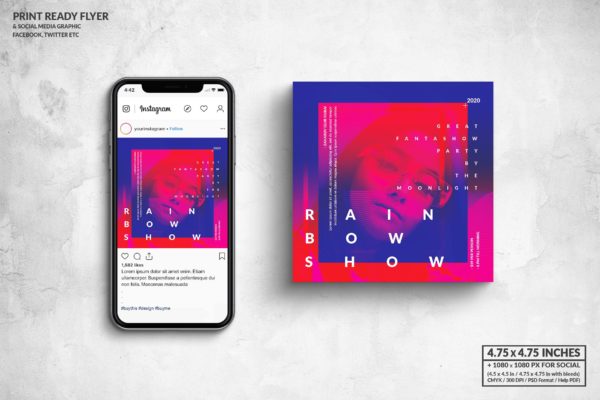 彩虹派对方形传单&社交宣传图设计模板 Rainbow Party Square Flyer & Social Media Post