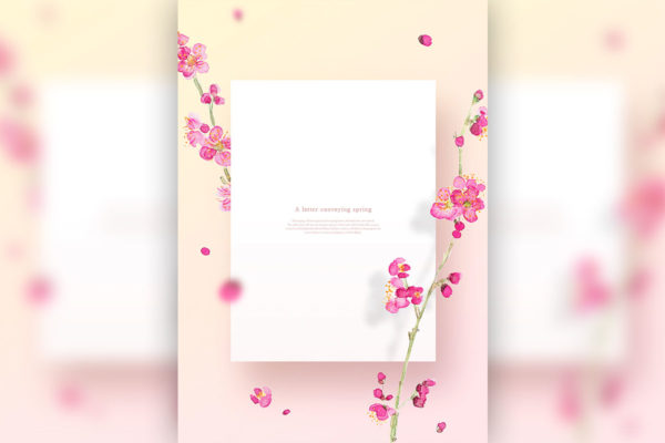 梅花-春天花卉主题海报/贺卡/信纸设计psd素材