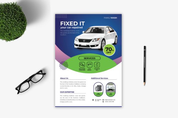 品牌汽修公司/汽修厂简介传单设计模板v3 Business Flyer – Vol. 3