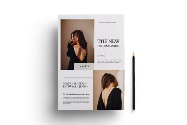 极简主义设计风格高端女装宣传单设计模板 Minimal Fashion Flyer