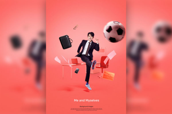 足球运动主题工作生活红色背景海报传单设计素材