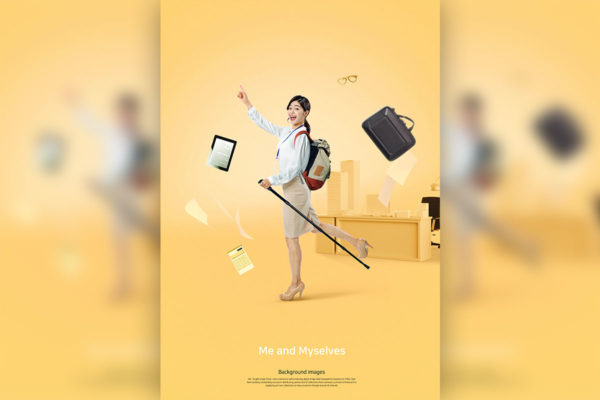 远足旅行主题工作生活黄色背景海报传单设计素材