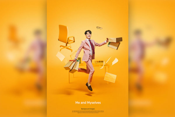 愉快购物主题工作生活橙色背景海报传单设计素材