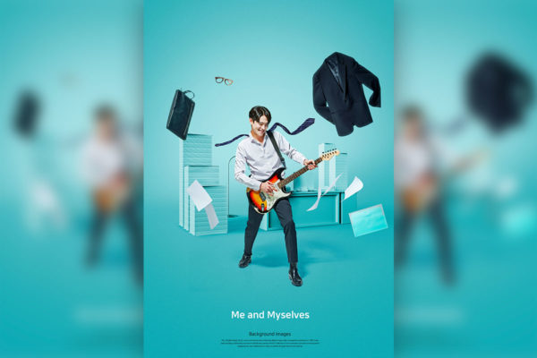 吉他音乐主题工作生活青色背景海报传单设计素材