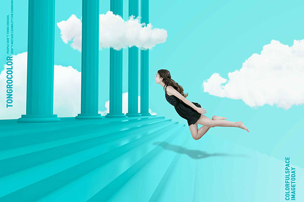 蓝绿色天堂罗马柱梦幻空间背景psd素材