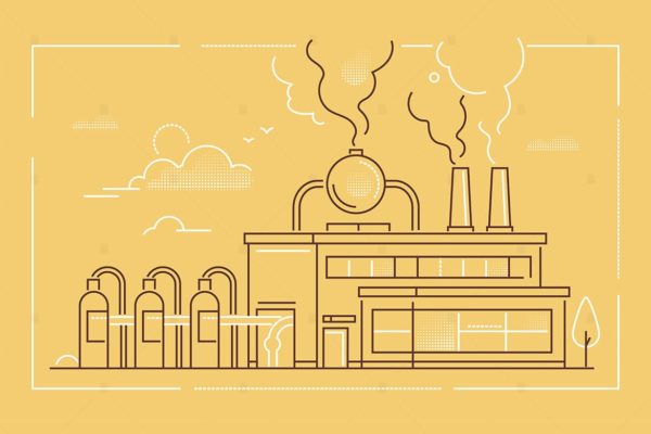 线条艺术工业建筑矢量插画第一素材精选素材 Industrial building – line design illustration